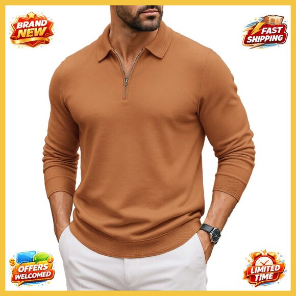 Quarter Zip Polo Sweater Slim Fit Knit Pullover Classic Minimal Casual